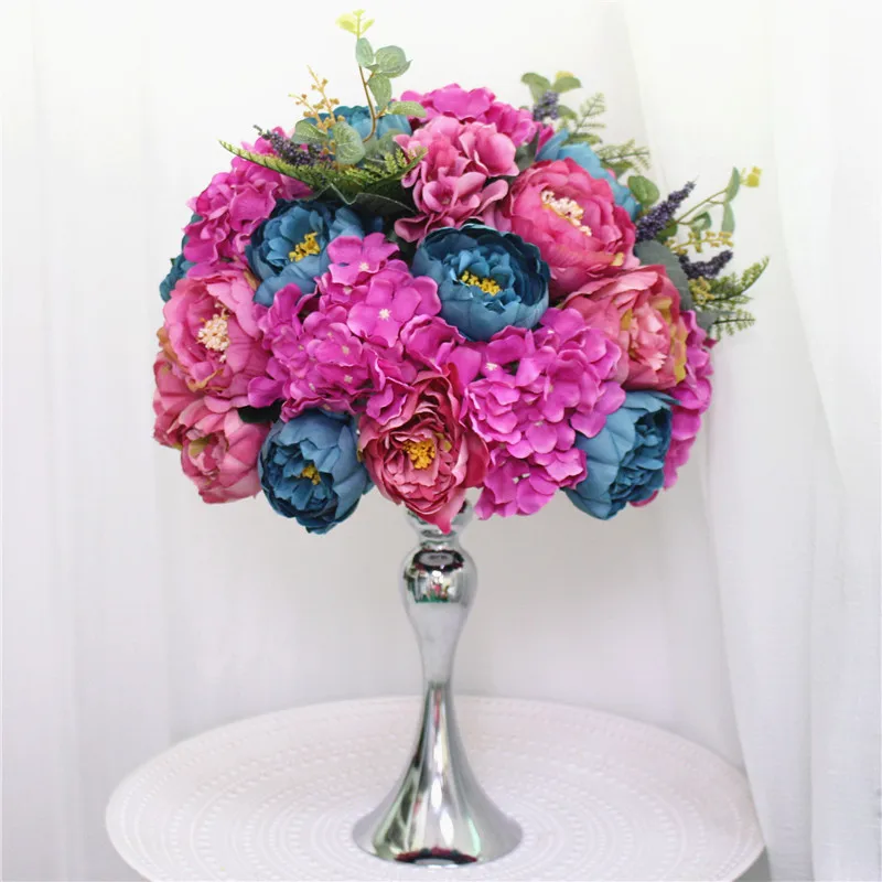 Personalizado 35cm peonias de seda BOLA DE FLORES ARTIFICIALES centros de mesa decoracion arreglo para boda telon de - Цвет: 006