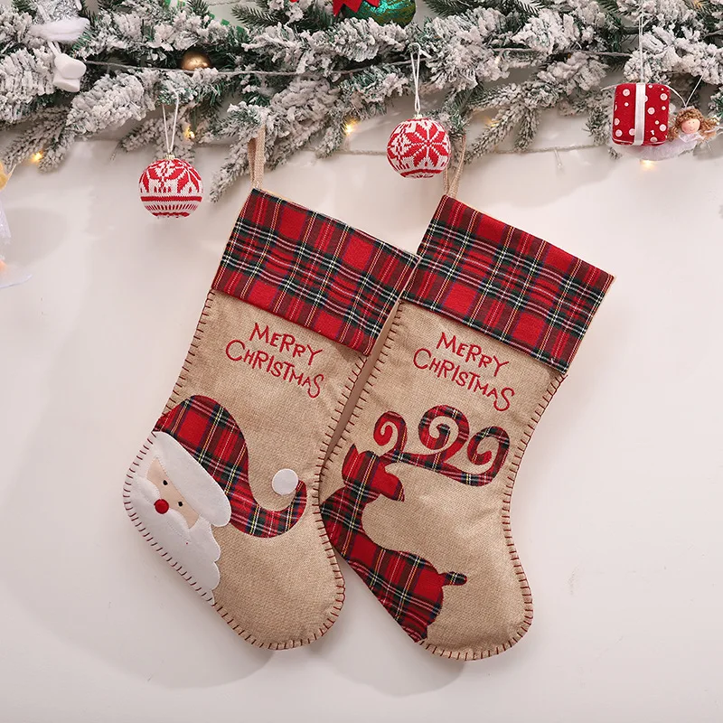 Christmas Stockings Santa Elk Socks Xmas Gift Bag Christmas Apple Bag Fireplace Tree Christmas Decorations for Home Kids Gift
