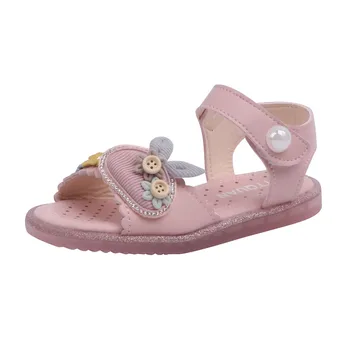 

Girls cute rabbit flower sandals crystal bottom beach shoes TTQUAN summer comfortable wild rabbit soft princess shoes beach S4