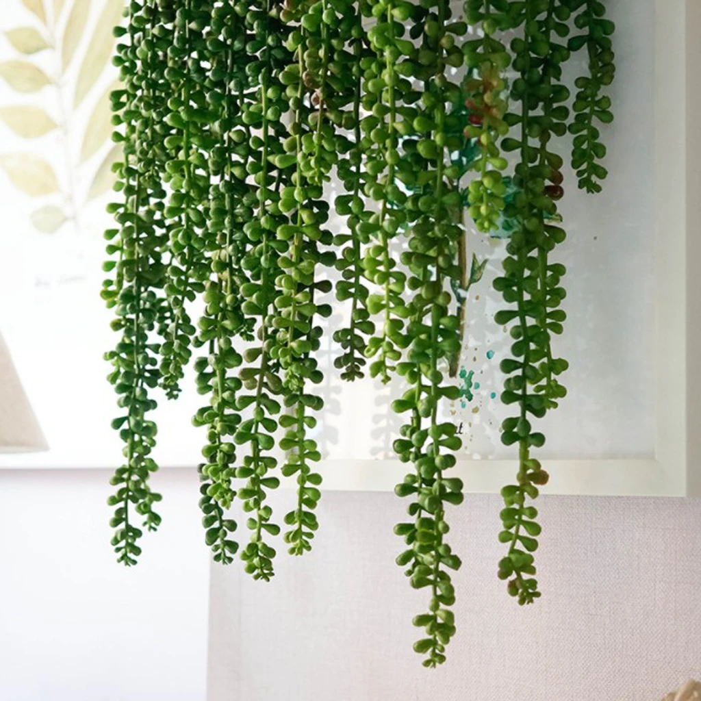 Artificial Flower String of Pearls Wall Hanging Fake Succulents Plants for Wedding Party Decor Home Garden Ornament Photo Props
