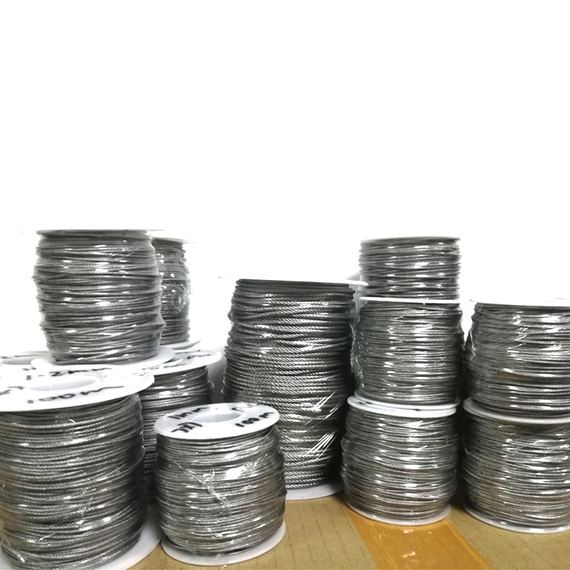 100 Meters 0.6/0.8/1/1.2/1.5mm 2mm 304 Stainless Steel Stranded wire Bare Rope lifting Cable line Rustproof 7*7 Structure