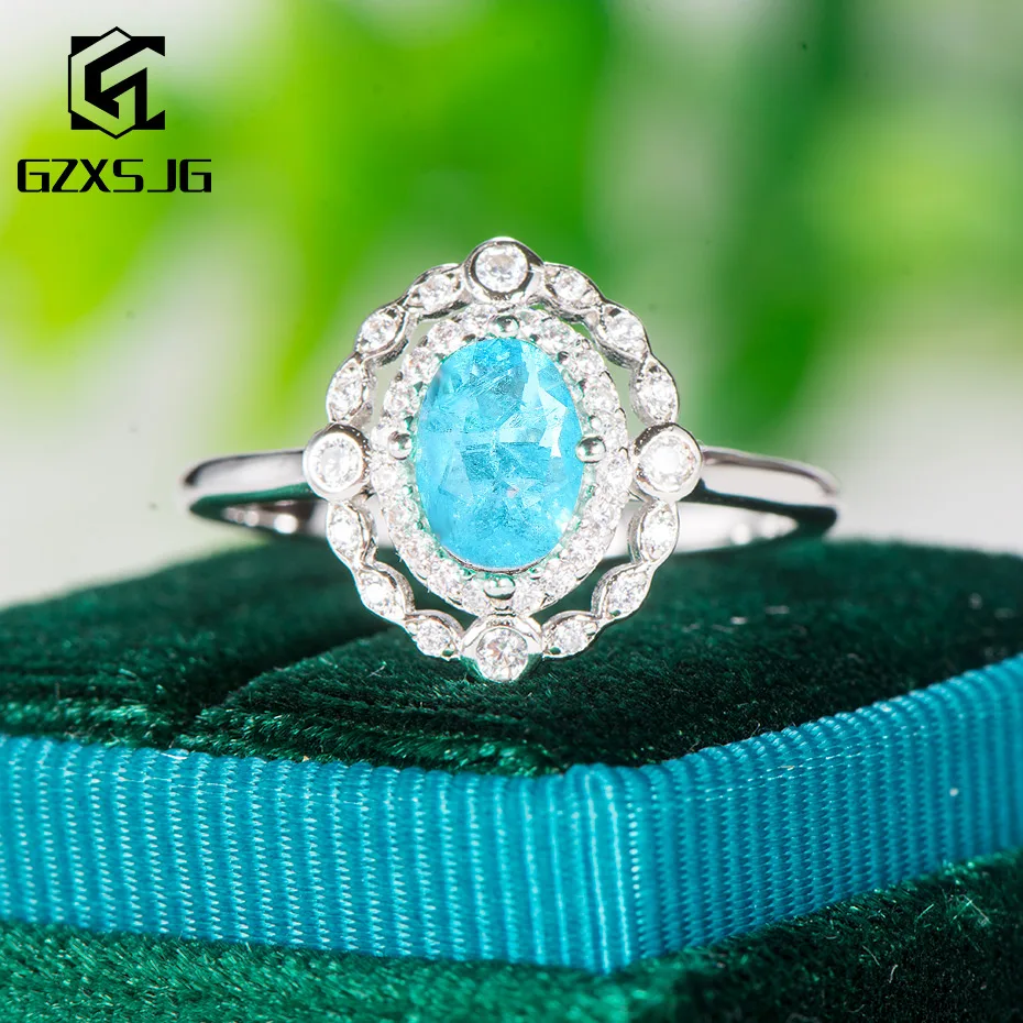 GZ Paraiba Tourmaline Gemstone Ring for Women Solid 925 Sterling Silver Oval blue stone Handmade Ring for engagement Anniversary GZ Paraiba Tourmaline Gemstone Ring for Women Solid 925 Sterling Silver Oval blue stone Handmade Ring for engagement Anniversary