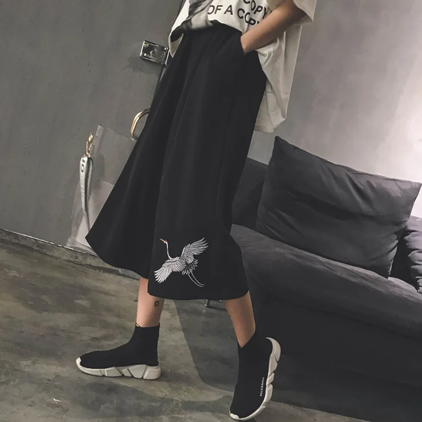 Unisex Man Woman Wide Leg Pants Japanese Style Harajuku Ukiyo Wave Print Casual Elastic Cartoon Leisure Loose Harem Trousers