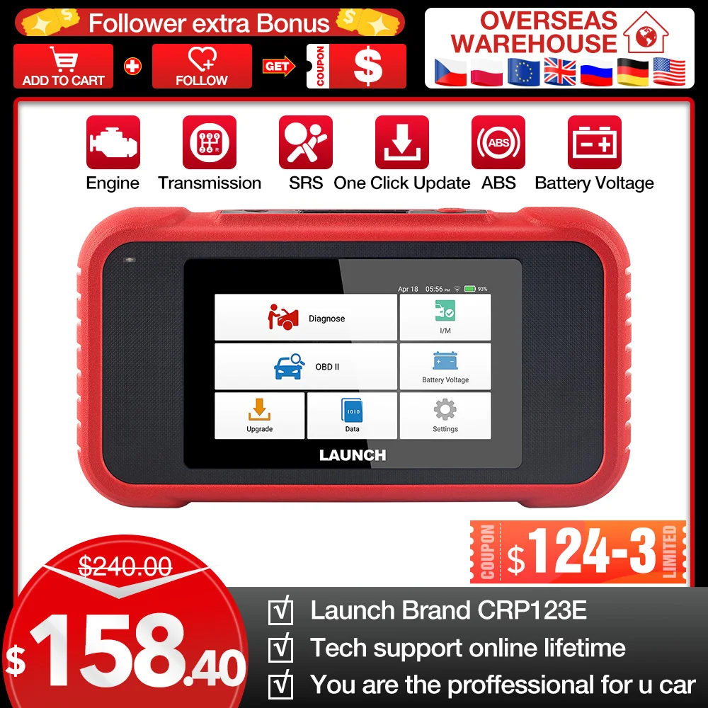 LAUNCH X431 CRP123E OBD2 Car Scanner OBD OBDII Engine ABS Airbag SRS Transmission diagnostic Tools Free update Online PK CRP123X