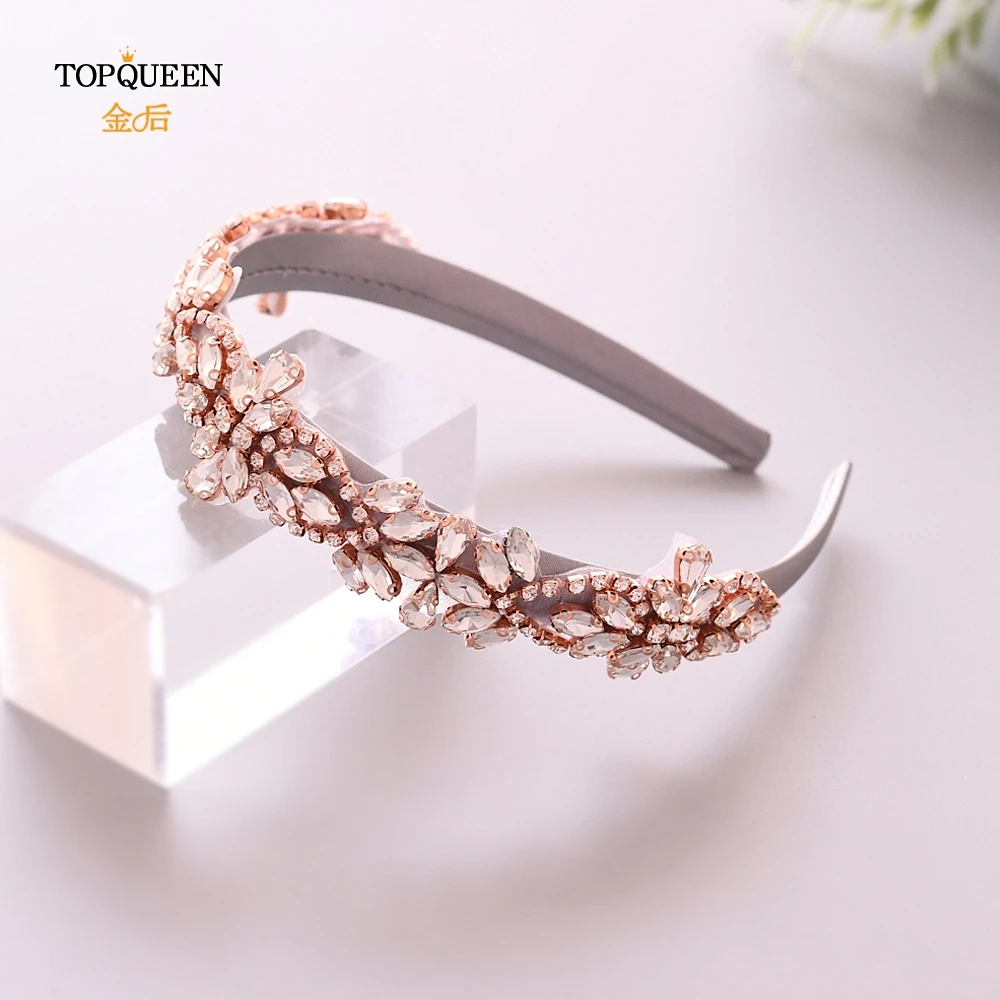 TOPQUEEN, S429-FG, розовое золото, стразы, повязка на голову, свадебные аксессуары, свадебная тиара, головные уборы, бриллиант, барокко, повязка для волос - Цвет: gray