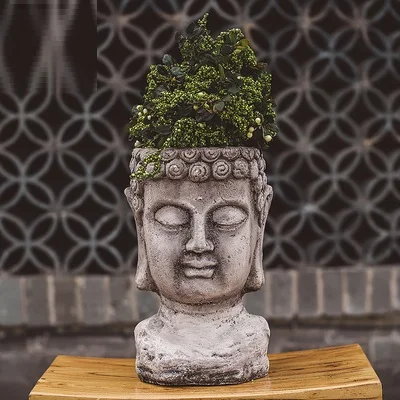 Светло-зеленый Креативный кантри Ретро Пасхальный Moai голова Будды суккуленты цветочный горшок Печать на холсте ваза для дома сада улицы Декор R2937 - Цвет: Светло-зеленый
