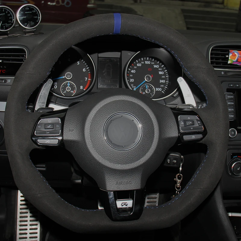 Черная замша чехол рулевого колеса автомобиля для Volkswagen Golf 6 GTI MK6 VW Polo GTI Scirocco R Passat CC R-Line 2010