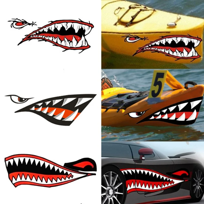 Pair Big Shark Teeth Mouth Vinyl Decal Stickers for Sit on Tope Kayak/Canoe