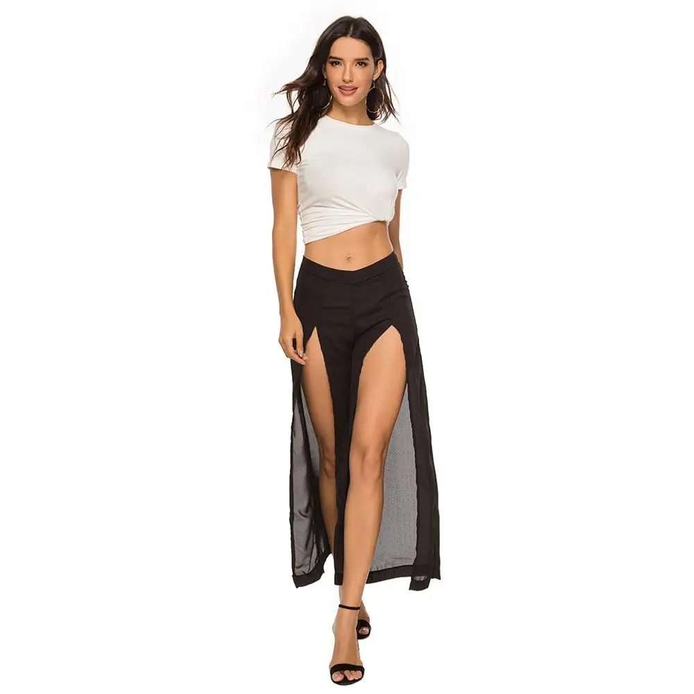 Wide Leg Trousers with Slit Legs 