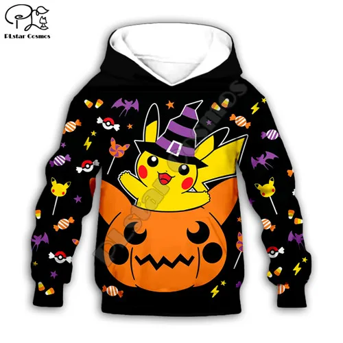 Kids hoodies Детские костюмы на Хэллоуин для мальчиков и девочек с мультипликационным принтом Пикачу; толстовки с капюшоном с 3D принтом покемона; детские толстовки на молнии с изображением тыквы - Цвет: Kids hoodies