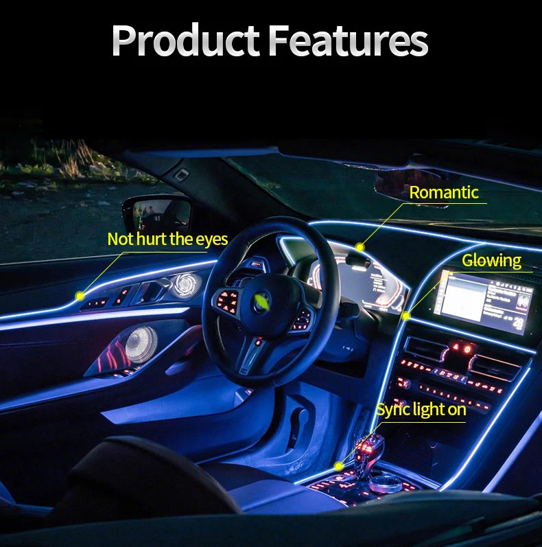 Car Interior Led Decorative Lamp EL Wiring Neon Strip For Auto DIY Flexible Ambient Light USB Party Atmosphere