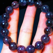 

Genuine Natural Black Super Seven 7 Firework Flower Rutilated Bracelet 11mm Clear Round Beads Women Men Genuine AAAAAAA