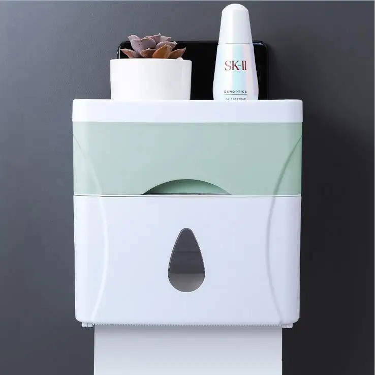 Креативный водонепроницаемый настенный держатель для туалетной бумаги, полка для туалетной бумаги, лоток для туалетной бумаги, рулонная бумажная трубка, коробка для хранения салфеток для ванной комнаты - Цвет: Зеленый