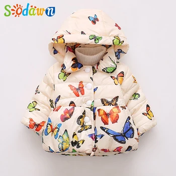 

Sodawn Baby Jacket 2020 Autumn Winter Toddler Cotton Clothing European American Girls Butterfly Printing Hooded Children' Jacket