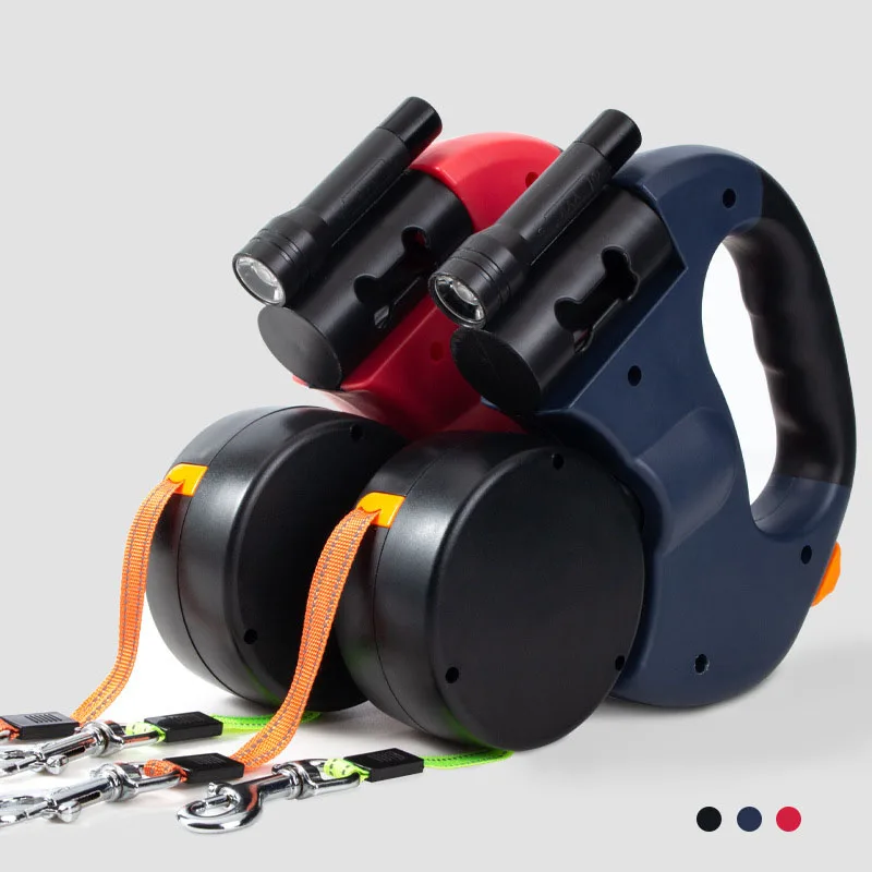 Nuevo 2 Color retráctil Dual dos mascotas Correa cuerda cero enredo caminar por dos perro caminar el perro ajustable correa para mascotas suministros para mascotas