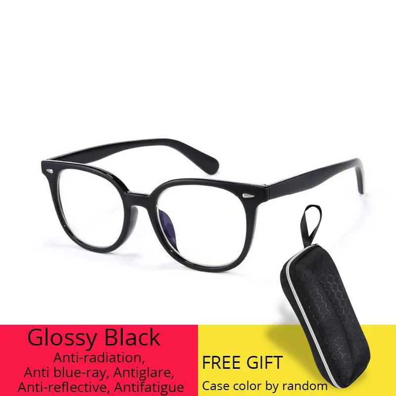 Glossy Black Синий свет Блокировка прозрачные компьютерные очки анти радиационный луч для игр женщин мужчин Чехол для очков прозрачные ретро очки - Цвет оправы: Glossy Black