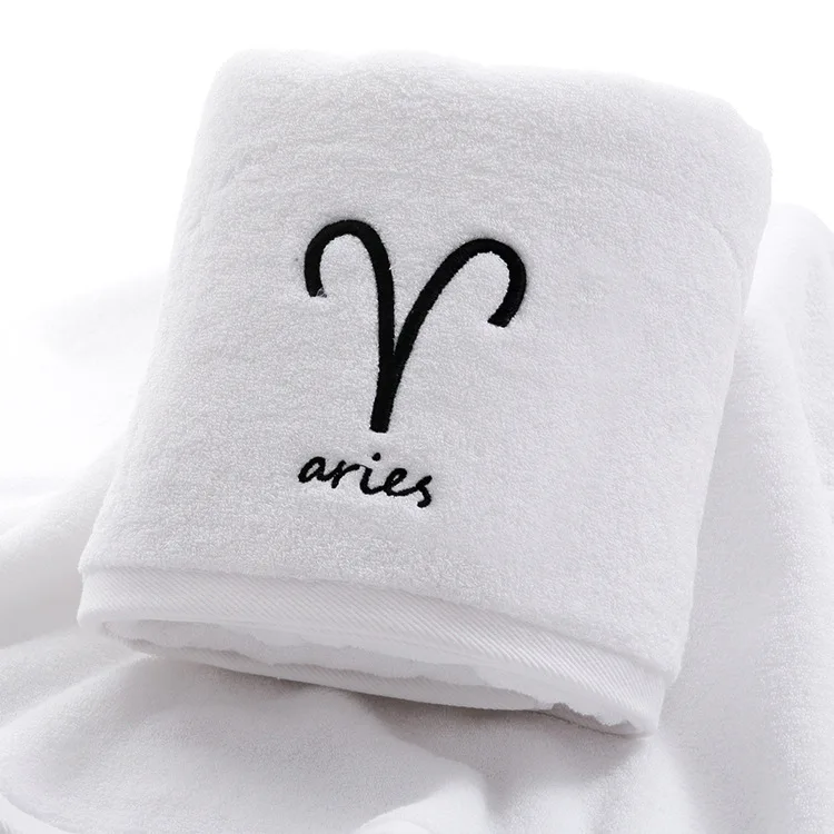 White Aries Хлопок банное полотенце созвездие шаблон полотенце s белый серый с вышивкой полотенца махровые девушка/мужчины ванная комната прямоугольное банное полотенце - Цвет: White Aries