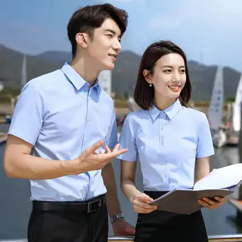 

Business wear men and women suits white shirt overalls summer short-sleeved sales 4S bank insurance white-collar business suits