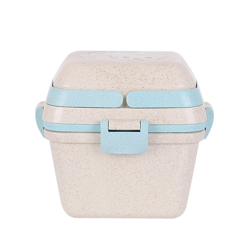 Пшеничная соломенная Ланч-бокс для детей двухслойные Bento коробки с ложкой Microwavable контейнеры для еды коробка для хранения еды для перекуса Новинка - Цвет: Blue KT241