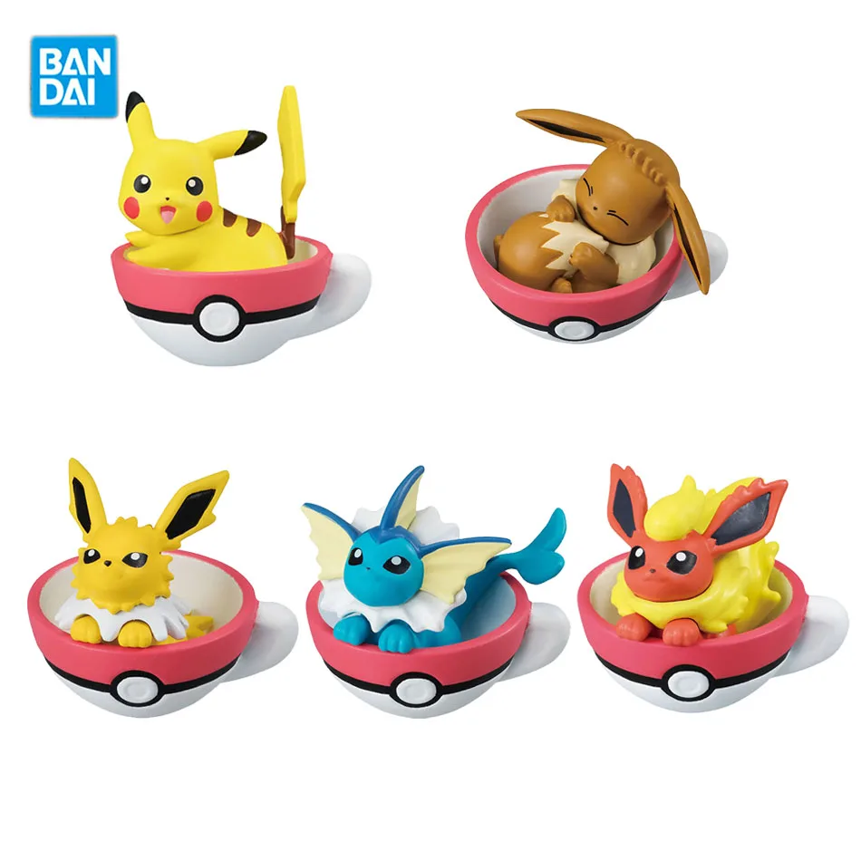 

Bandai Pokemon Gashapon Teacup Decoration 5 Japanese Anime Kids Toys Model PVC Action Figure Kawaii Room Decor Collections Dolls