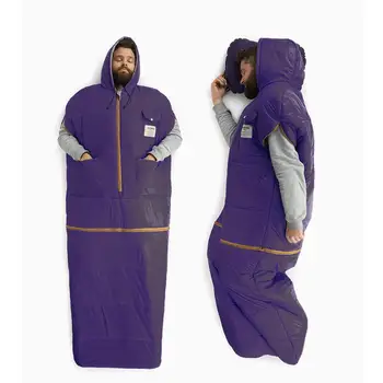 

Outdoor Sleeping Bag Adult Travel Sleeping Sack Thick Warm Camping Hoodie with Zippered Holes for Arms and Feet