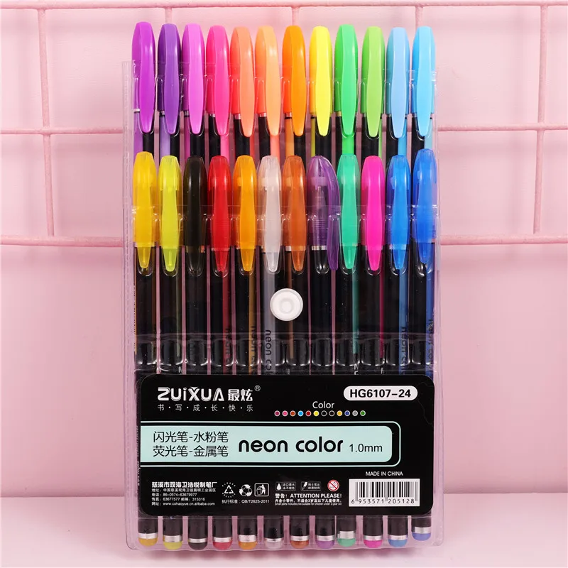 24colors Набор гелевых ручек 18/24 цветов, блестящая гелевая ручка для взрослых, раскрашивающие книги, дневники, рисование, художественные маркеры - Цвет: 24colors