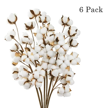 

Simulated Cotton Stems - 6 Pack 10 Balls Per Stem - 22 Inch Farmhouse Display Filler-Foral Decoration