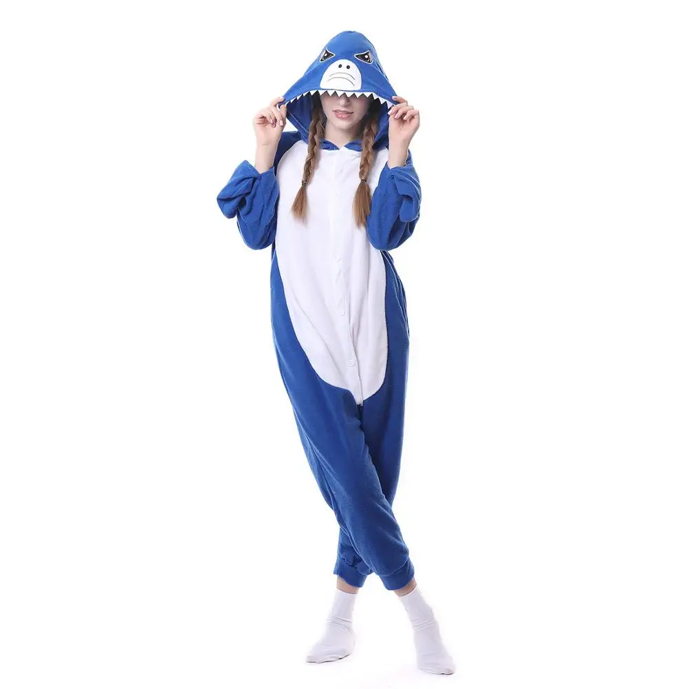 

Kigurumis Women Shark Onesie Adults Sleepwear Homewear Polar Fleece Carnival Festival Cospaly Funny Nightie Rompers Onepiece