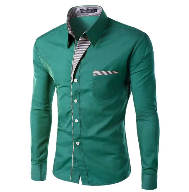 Горячая Распродажа, новая модная мужская рубашка Camisa Masculina с длинным рукавом, мужская приталенная дизайнерская официальная Повседневная брендовая мужская рубашка, размер M-4XL - Цвет: Зеленый