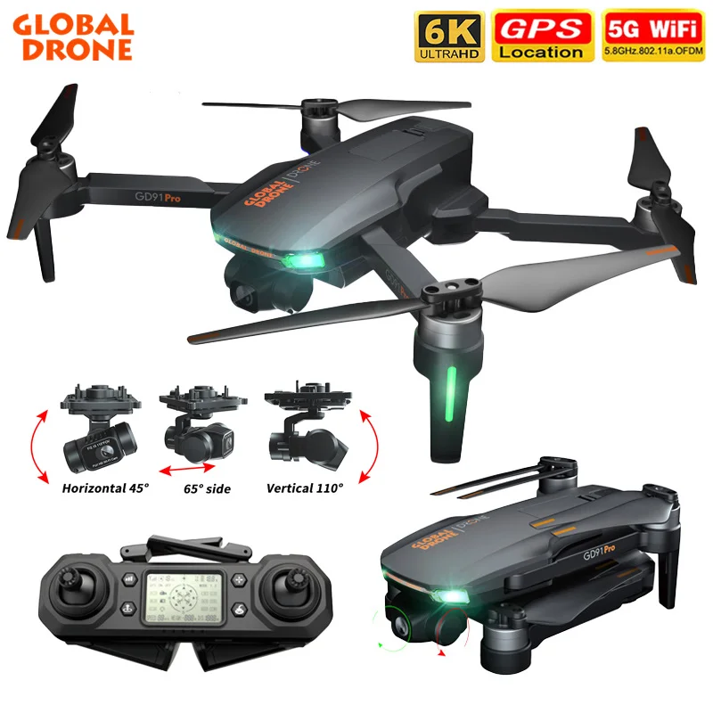 Квадрокоптер GD91 Pro/Max Радиоуправляемый с камерой 6 к HD 5G Wi-Fi GPS 3-осевой