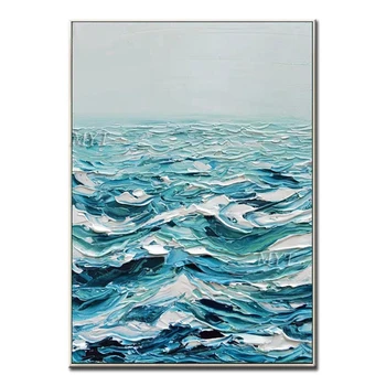 

Unframed Wave Picture Hand Painted Modern Abstract Palette Knife Oil Painting On Canvas Wall Art For Living Room Home Decoration