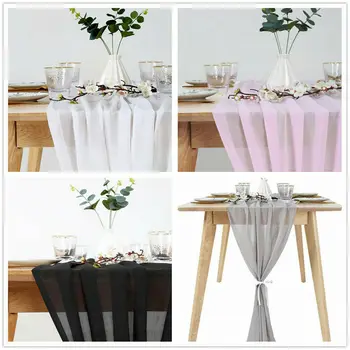 

White Chiffon Table Runner Tablecloth Cover Chair Sash Party Decorations