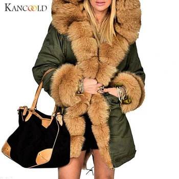 

KANCOOLD coats Women Winter Hooded Fur Collar Solid Thicker Warm Long Windbreaker Outwear Loose fashion new Coat women 2019DEC9
