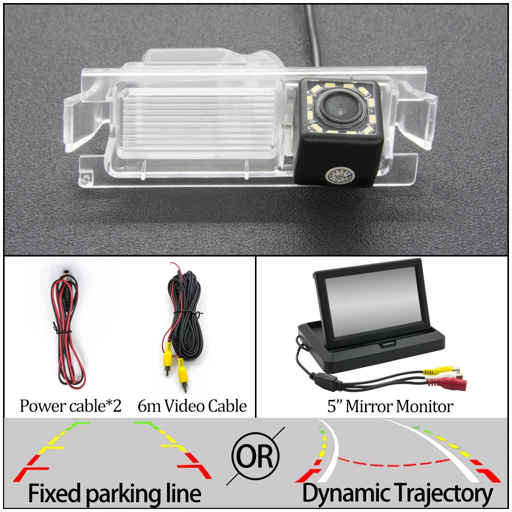 Фиксированная или динамическая траектория камера заднего вида для kia ceed 2 2012- для hyundai Verna Solaris Accent монитор парковки автомобиля - Название цвета: 12LED 5 in Foldable