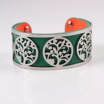 

Tree of Life Adjustable Stainless Steel Bracelet Georgette Bangles Interchangeable Leather Cuff Bracelet For Women Jewelry Gift