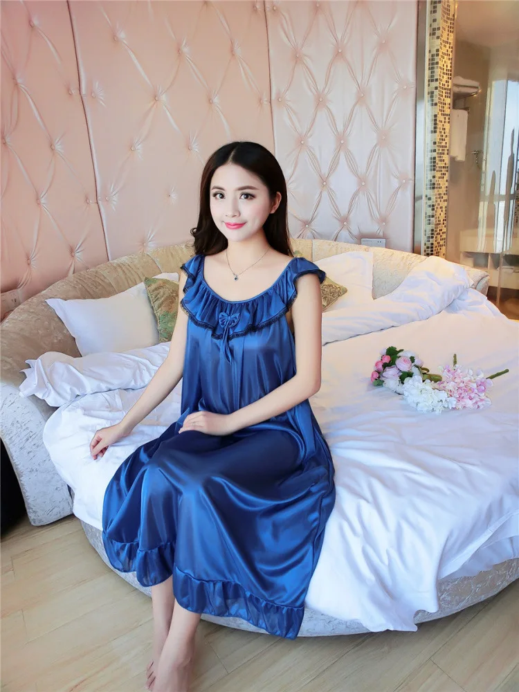 Xia Jia plus, полный светильник, ледяной шелк, средней длины, жилет, ночная рубашка, без рукавов, для женщин среднего возраста, домашняя юбка