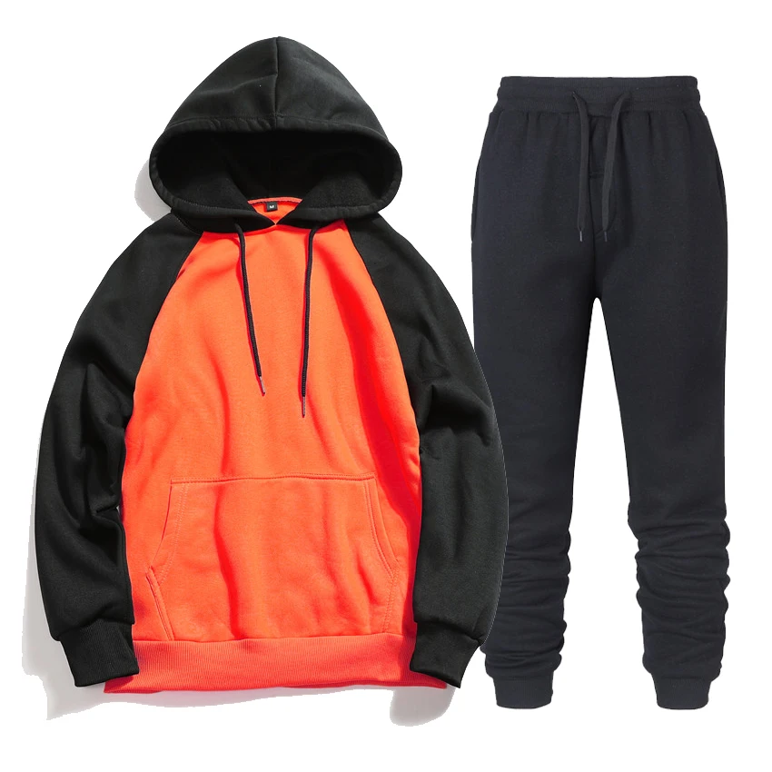 Men splice Tracksuit Set pullover Sets Hoodies Outwear Sweatshirt Fitness sportswear Joggers 2019 Autumn New hooded | Мужская одежда