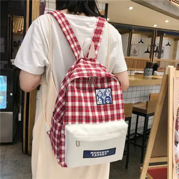 

2019 New Style Hipster Plaid GIRL'S Backpack Cute Cartoon Middle School Students School Bag Korean-style Backpack Fashion