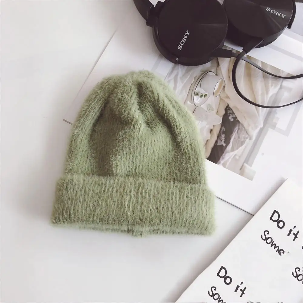 Green Зимние шапки для детей Детские шапочки уши теплые девушки шерсть вязаная шапка обжимные дети мягкие шапочки Мальчик карамельный цвет шапка аксессуары для волос - Цвет: Green