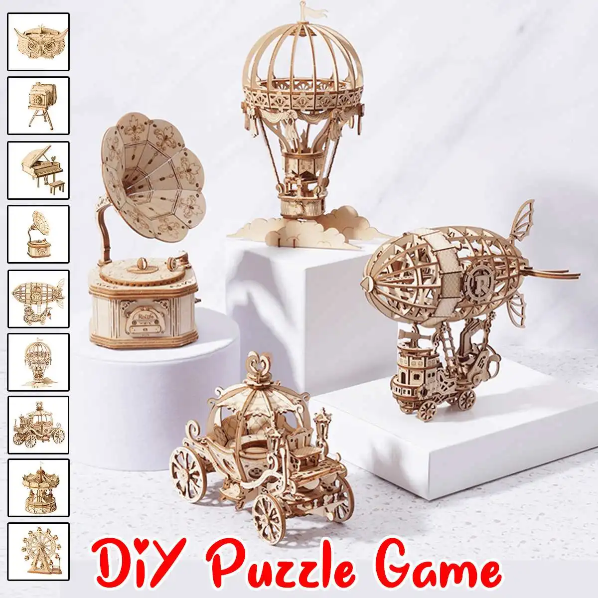 DIY 3D патефон коробка, тыква, дирижабль, горячий воздушный шар тележки деревянные головоломки игры в сборе Популярная игрушка подарок для детей и взрослых