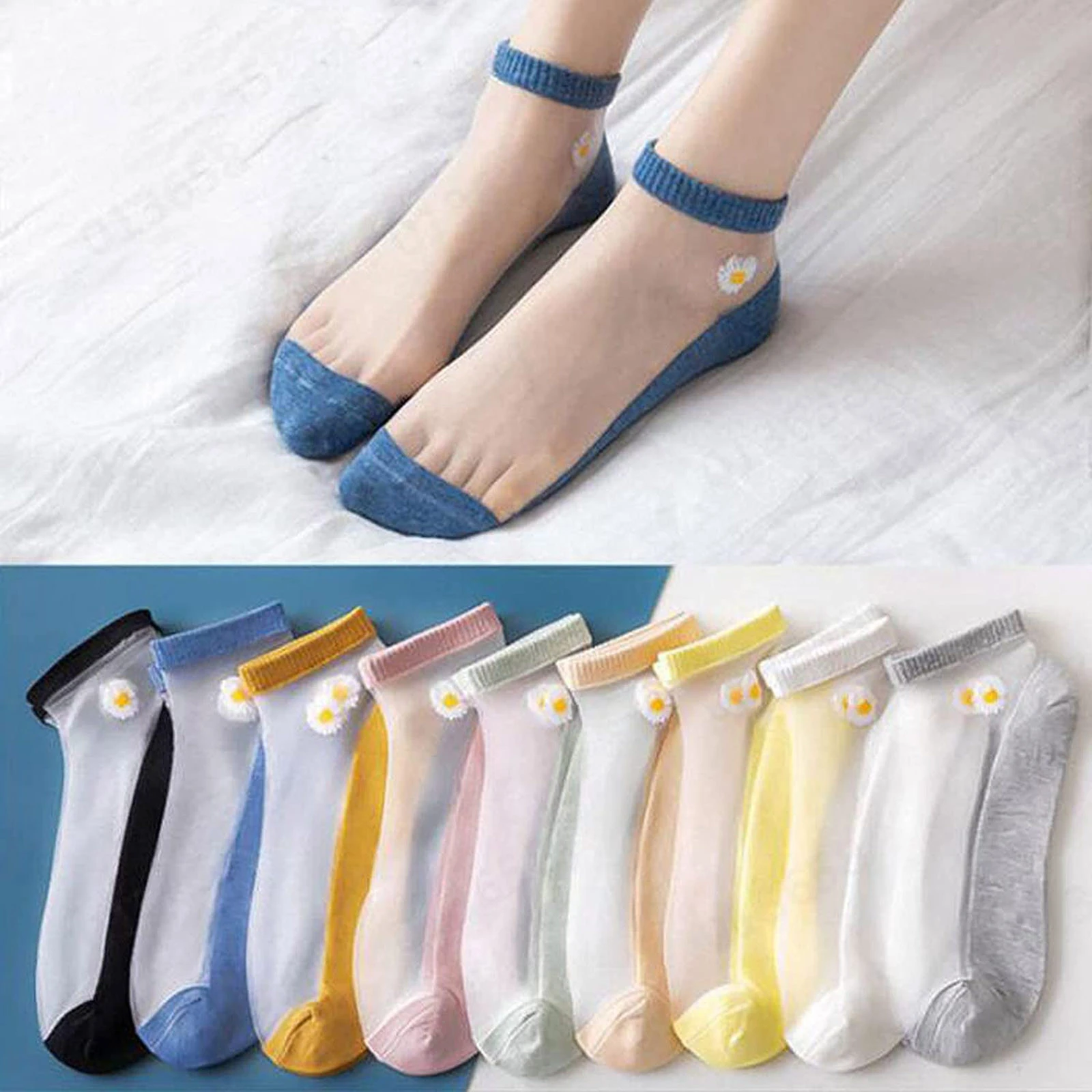 Medias tobilleras transpirables para mujer, calcetines finos de malla con diseño Floral, y absorbentes de sudor, estilo Harajuku, para verano| Calcetines| -