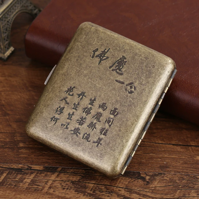 20 Sticks Black Matte Frosted Stainless Steel Metal Cigarette Case For Man Pocket Smoking Box With Gift Box Smoking Accessories Buddha C