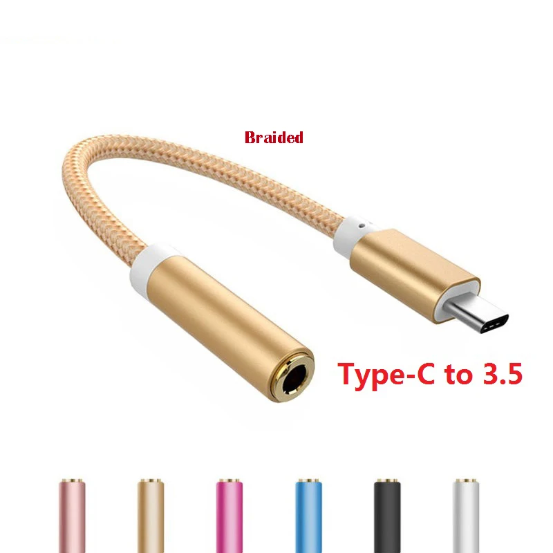 Adaptador de Cable trenzado USB-C tipo C a conector de 3,5mm, Cable auxiliar de Audio para auriculares, para Xiaomi, Huawei, teléfono inteligente