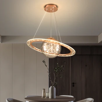 FSS New LED Nordic Modern Creative Round Planet Chandelier Golden Light Luxury Living Dining Room
