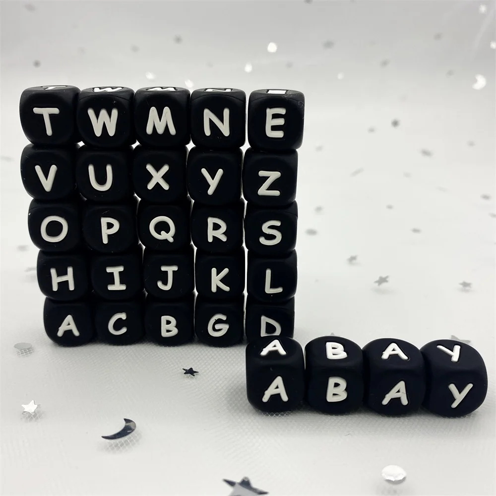 100pcs black English Letter Silicone Beads Alphabet DIY Personaliz Name Teething Necklace Silicon Teether kids learning toys