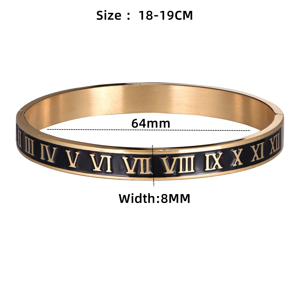 Cuff Bracelet Bangle Stainless Steel Bracelet Enamel Carving Roman Numeral Couple Roman Bangle For Men Women Jewelry bangle bracelet,stainless steel bracelet