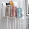 New Multifunctional Toothbrush Holder With Cups Toothpaste Dispenser Wall Mount Storage Rack Tools Set Bathroom Accessories 4