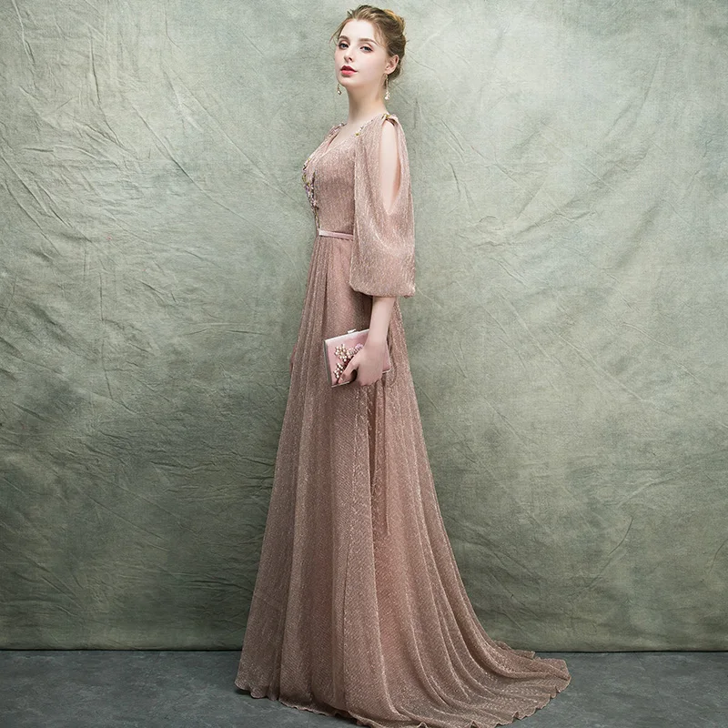 Robe De Soiree Тюль вечернее платье длинное v-образным вырезом с длинными рукавами Abiye Gece Elbisesi торжественное платье