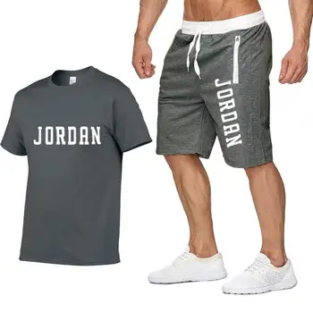 

Men's Short Pants Summer Men's Short T-shirt Shorts Sportswear Printed Large Size Round Neck Solid Color Men Piece Casual Cotton