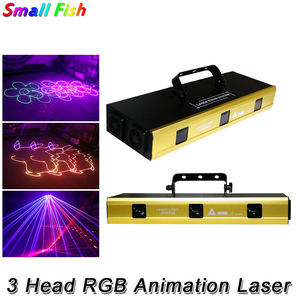 US $314.65 3W RGB 3 Head Animation Disco Patterns Laser Lights DMX512 DJ Party Scanning Effect Lights For Wedding Concert Christmas Bar